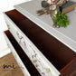 Vintage Stag Minstrel 7 drawer tallboy chest of drawers in a cream with blossom flight , dresser, neutral, beige