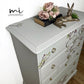 Vintage Stag Minstrel 7 drawer tallboy chest of drawers in a cream with blossom flight , dresser, neutral, beige