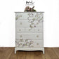 Vintage Stag Minstrel 7 drawer tallboy chest of drawers in a cream with blossom flight , dresser, neutral, beige
