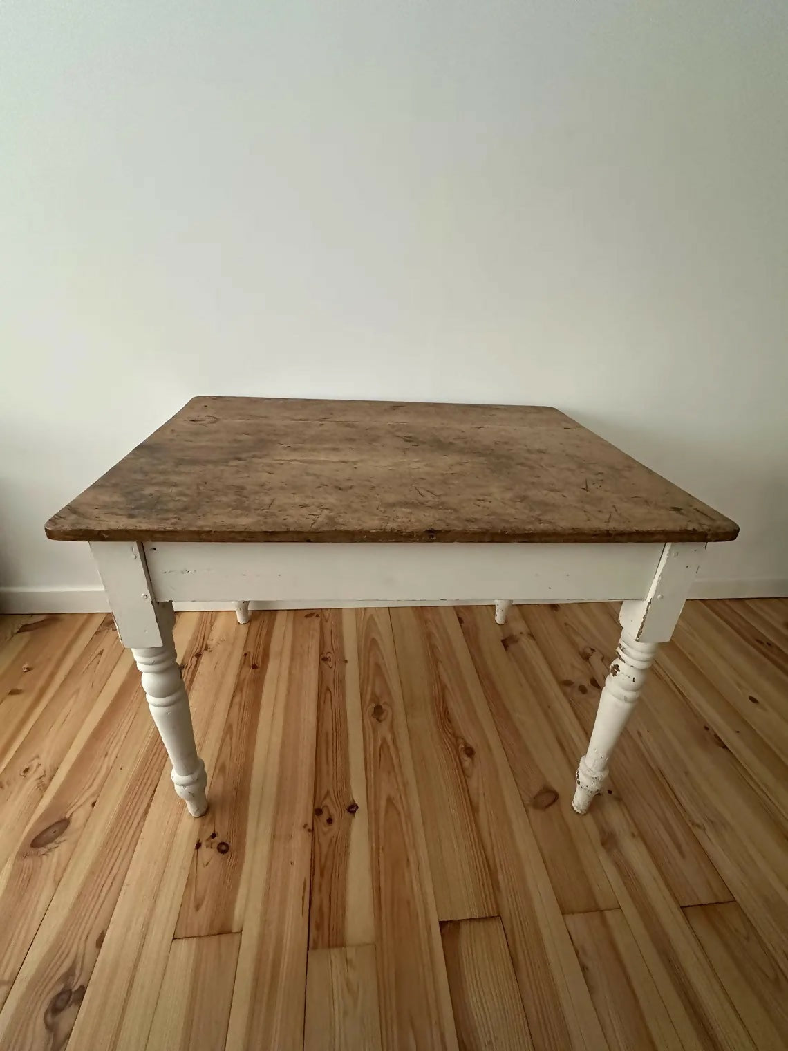 Antique Pine Farmhouse Kitchen Table Scrub Stripped Rustic Top With End Drawer