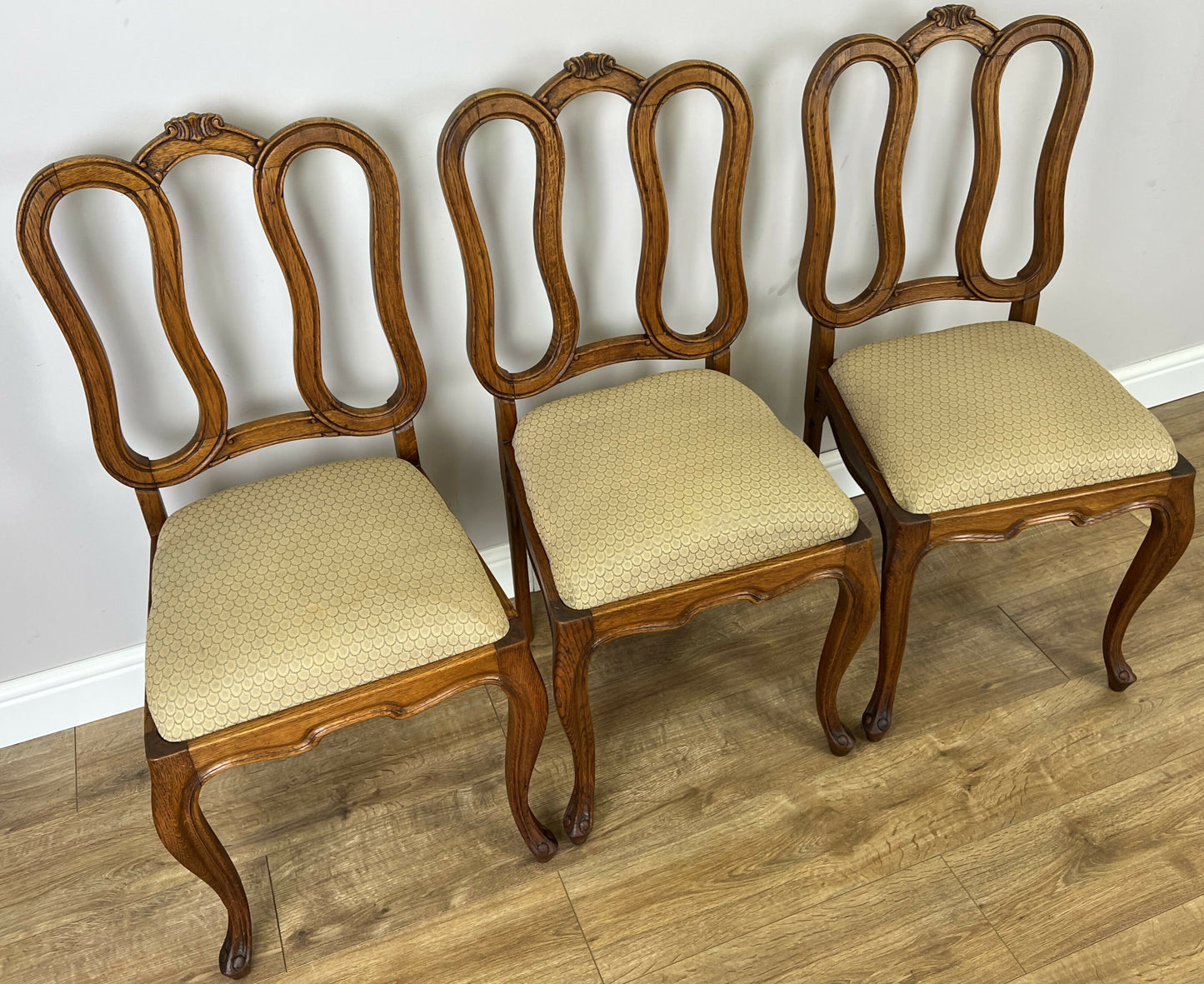 Dining Chairs Vintage French Louis Style Oak Set of 6 Upholstered Seats LOT 6344