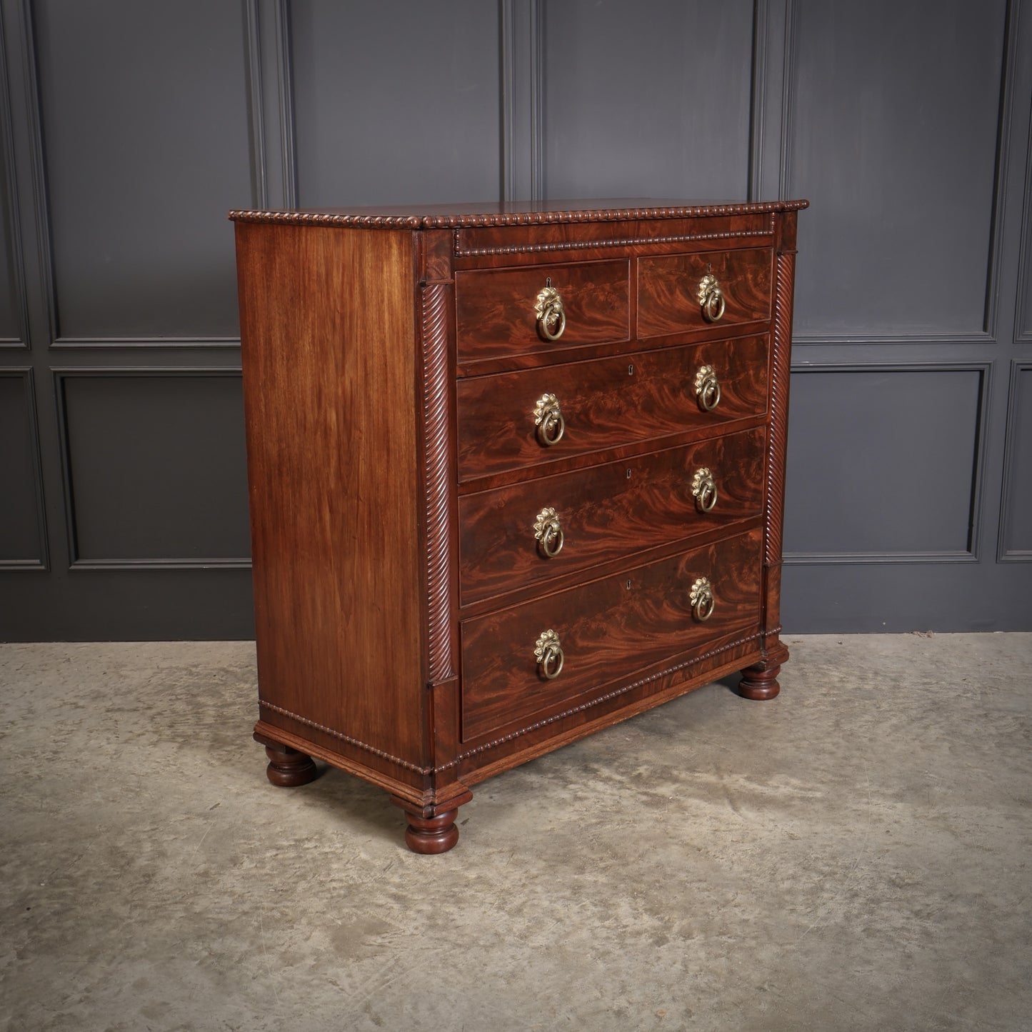 Antique Flame Mahogany Scottish Chest of Drawers