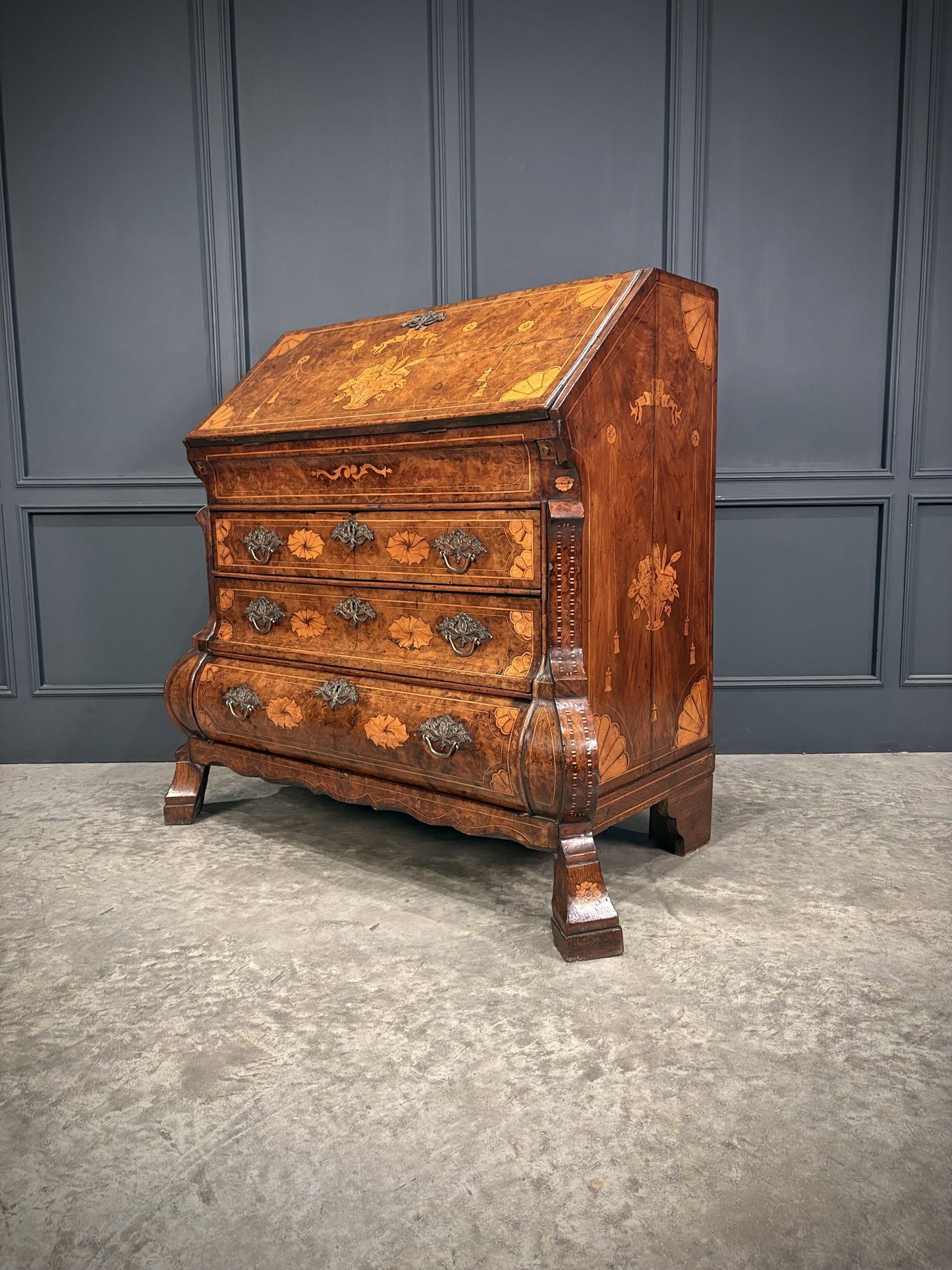 Dutch Marquetry Inlaid Walnut Art Deco Bureau