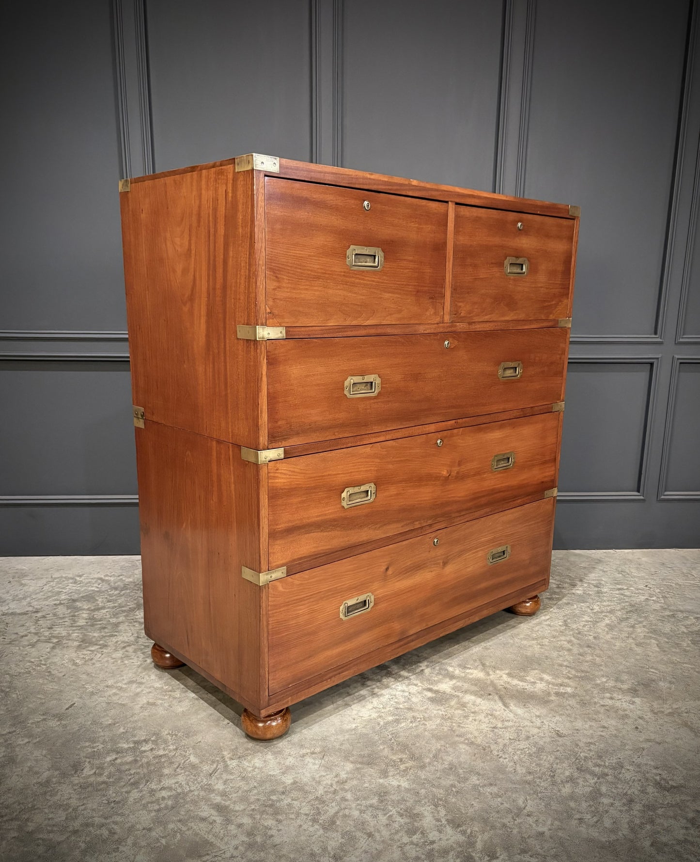 Vintage Tall Boy Mahogany Military Campaign Secretaire Chest