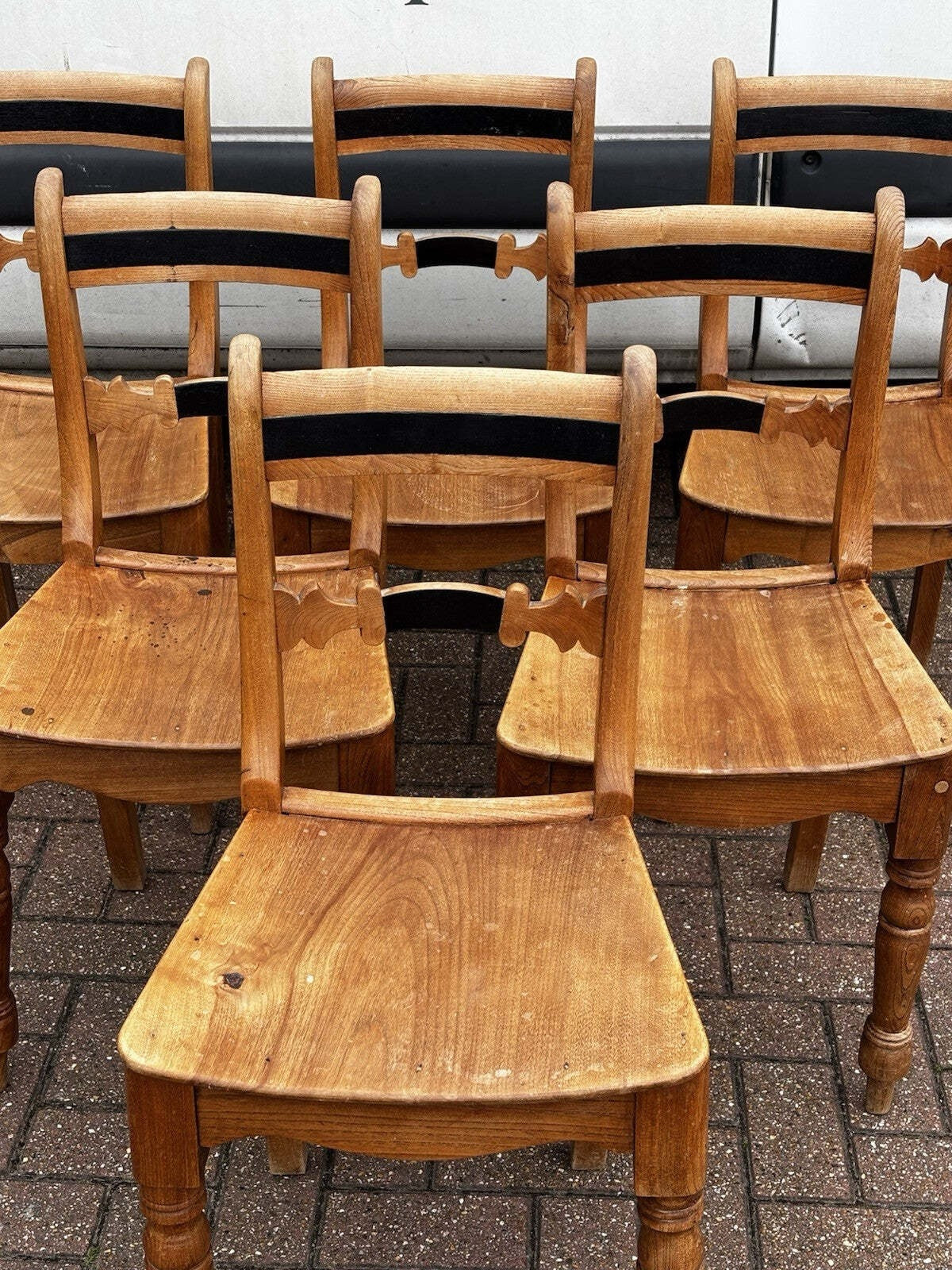 Vintage Victorian Set Of Pine Kitchen Chairs.