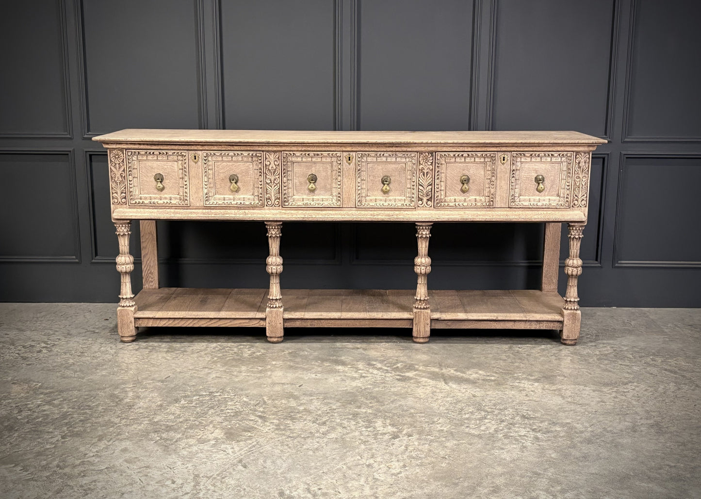 Vintage Bleached Carved Oak Potboard Dresser Sideboard