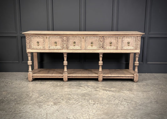 Vintage Bleached Carved Oak Potboard Dresser Sideboard