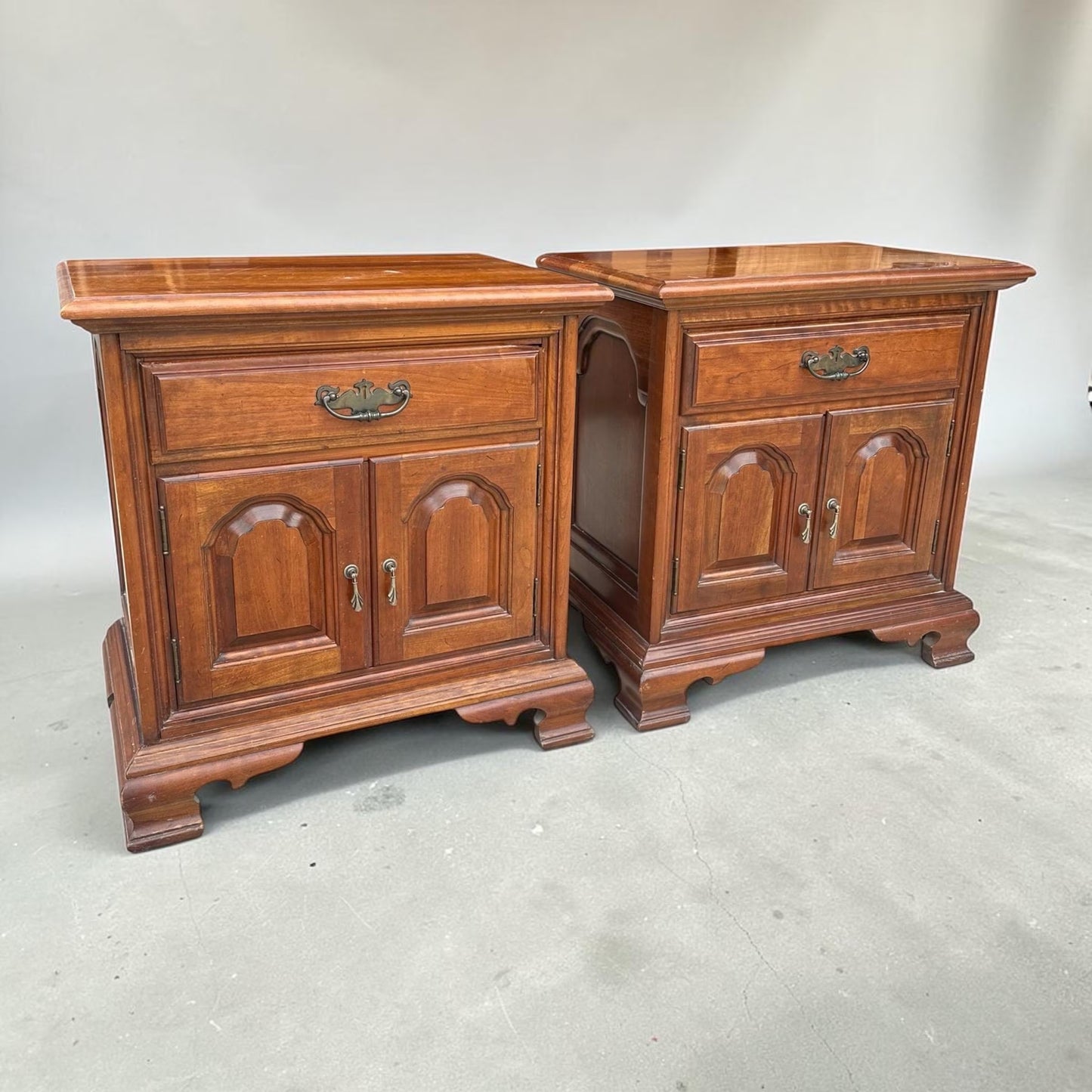 Vintage Cherry wood bedside chest of drawers cupboards