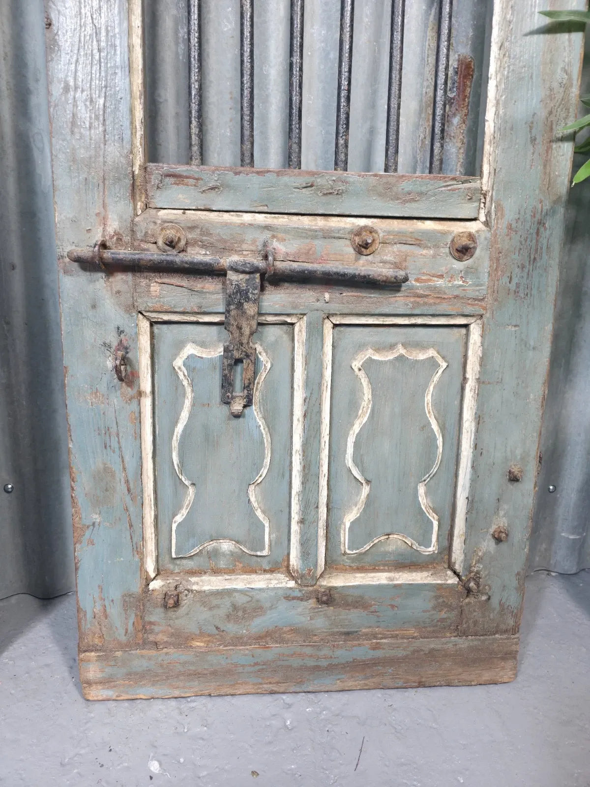 Vintage Pair of Rustic Indian Wooden Iron Doors Garden Gates Room Divider Screen