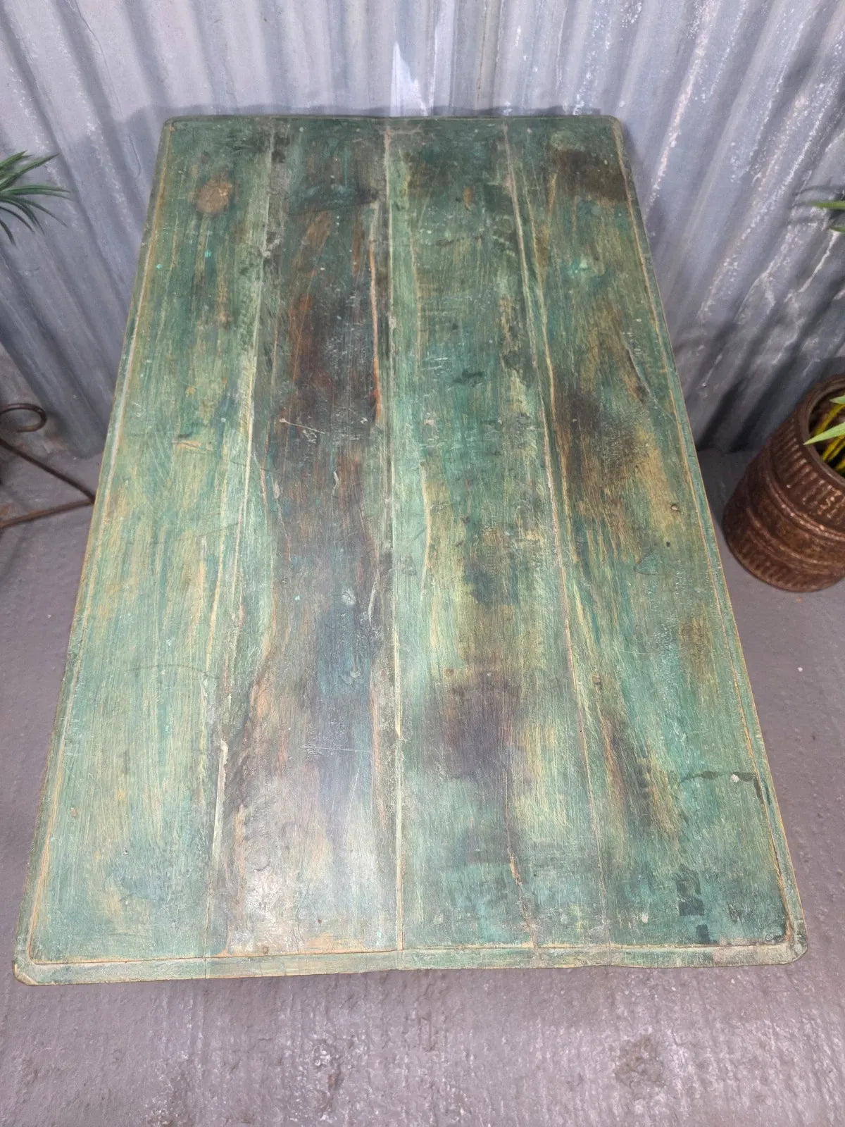Green Vintage Rustic Indian Solid Wooden Desk Console Hallway Kitchen Island Table
