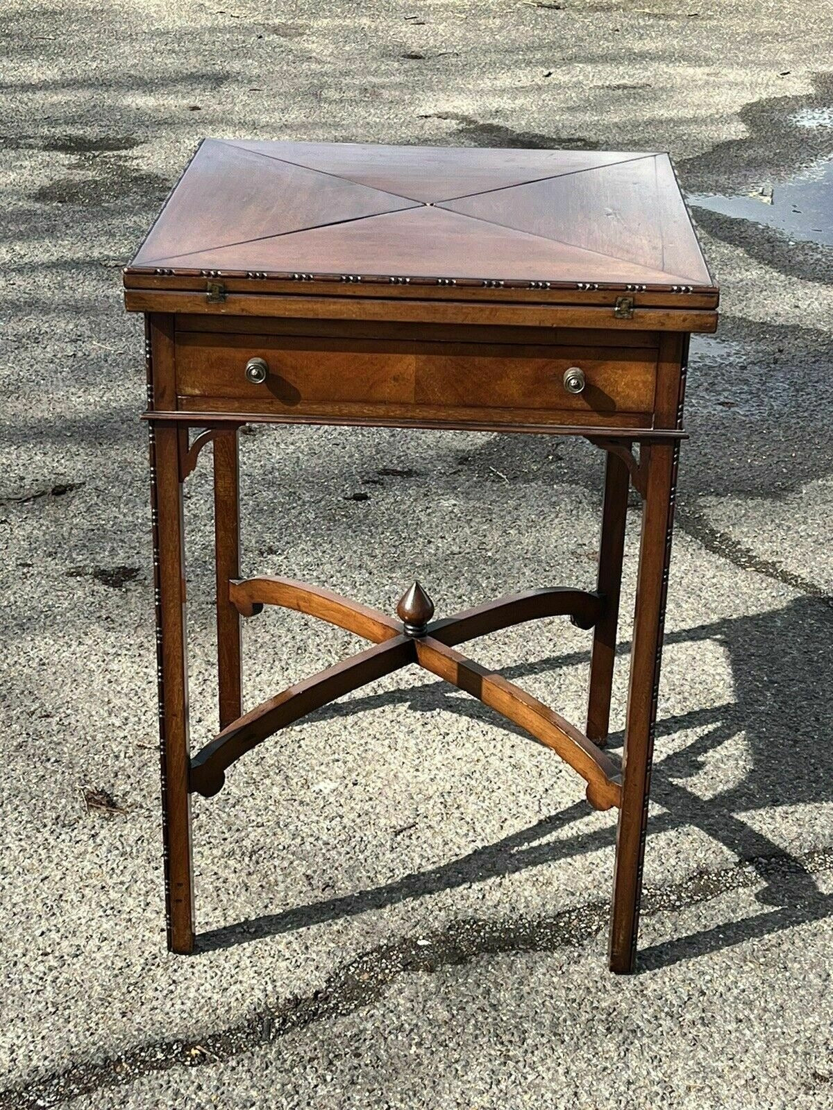 Vintage Victorian Mahogany Games Table , Green Baized Playing Area With Counter Holders