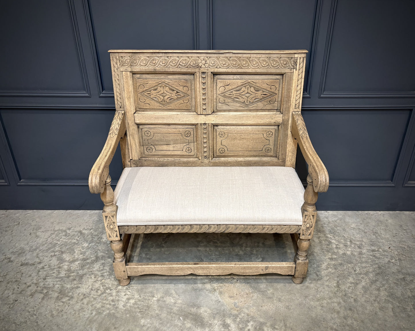 18th Century Antique Carved Bleached Oak Bench
