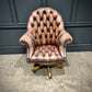 Buttoned Leather Antique Swivel Desk Chair