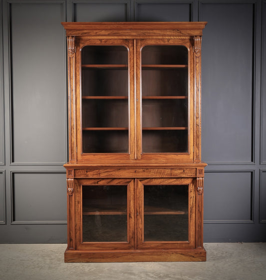 Fine William IV Walnut Vintage Glazed Bookcase Display Cabinet