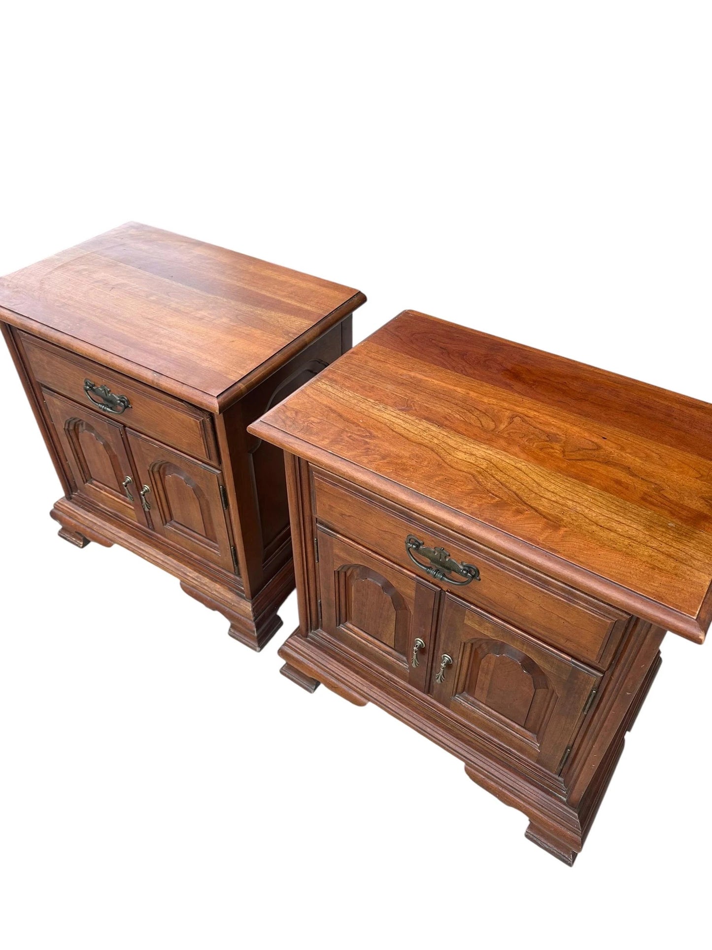 Vintage Cherry wood bedside chest of drawers cupboards