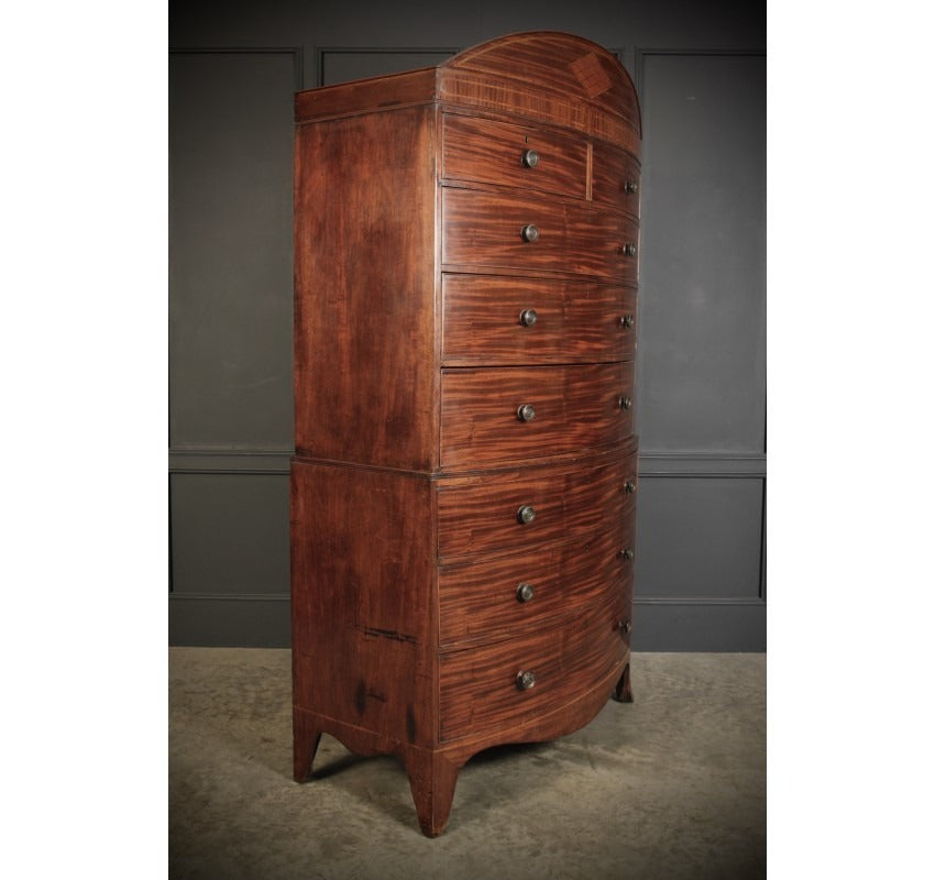 Rare Regency Bow Front Vintage Tallboy Chest On Chest