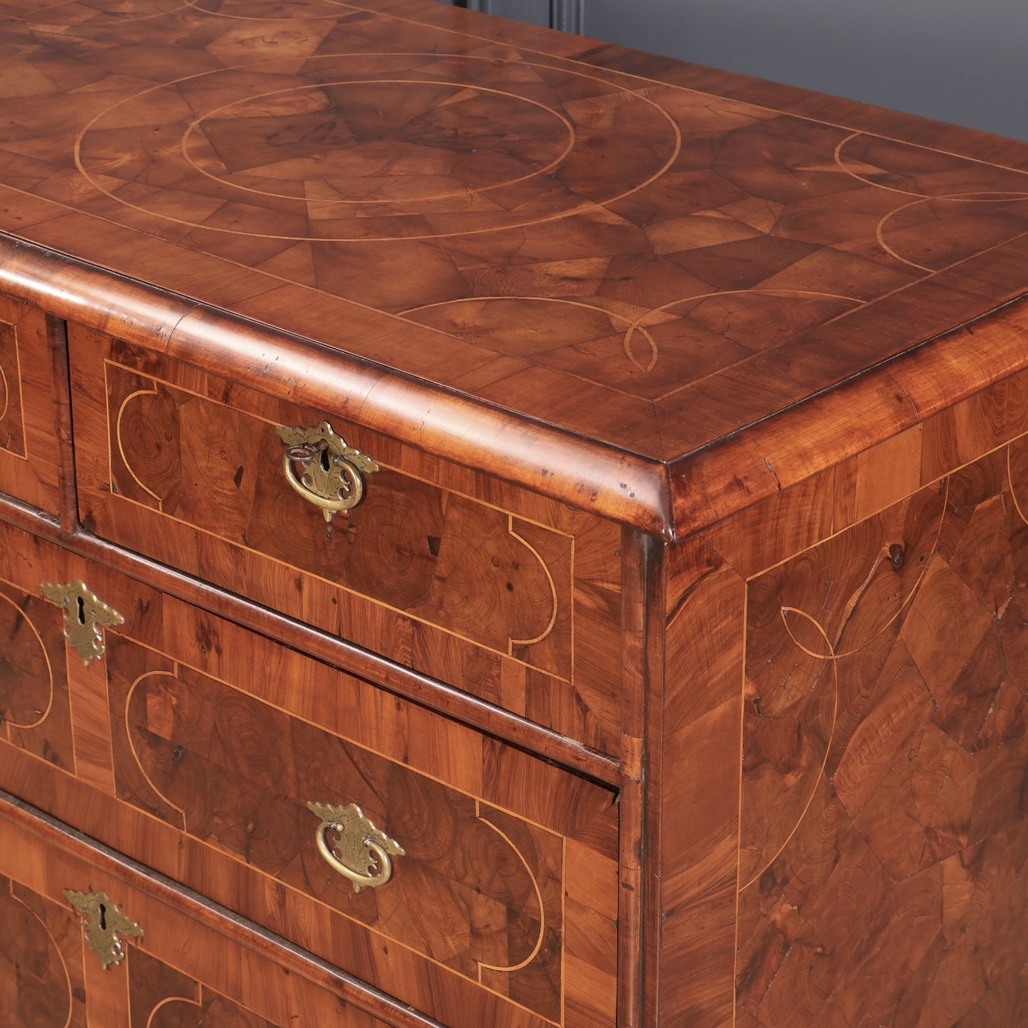 William & Mary Oyster Veneered Art Deco Chest Of Drawers