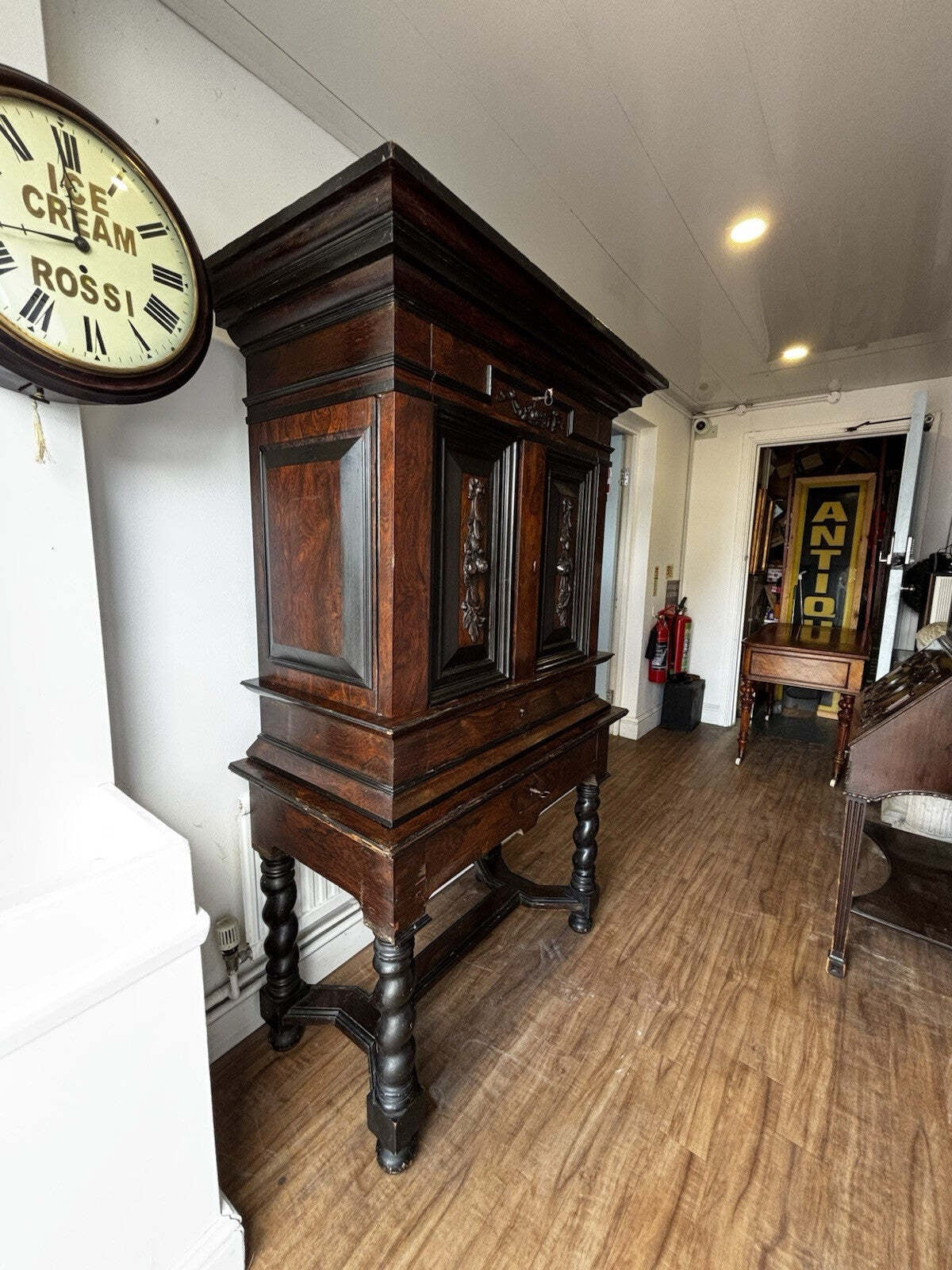 18th Century Gothic Drinks Cabinet On Stand, Lots Of Drawers, Fitted Interior & Pigeon Holes