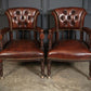 Pair Of Vintage Victorian Mahogany & Buttoned Leather Captains Desk Chairs