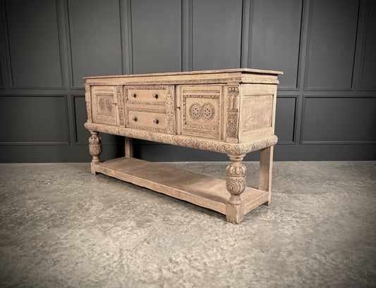 Carved Bleached Antique Oak Carved Sideboard