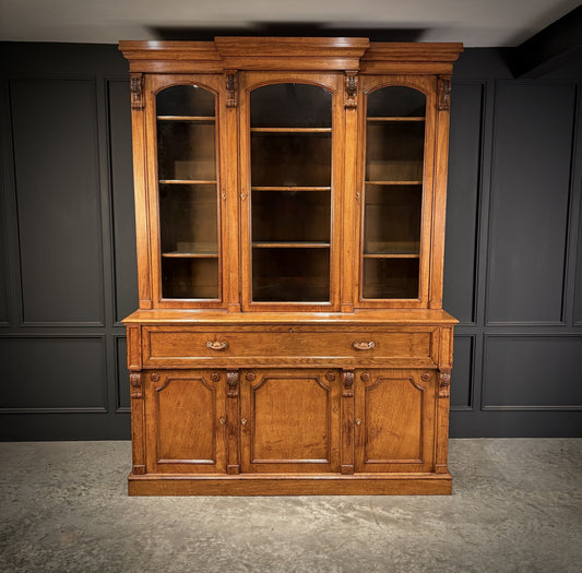 Large Vintage Early Victorian Breakfront Oak Bookcase