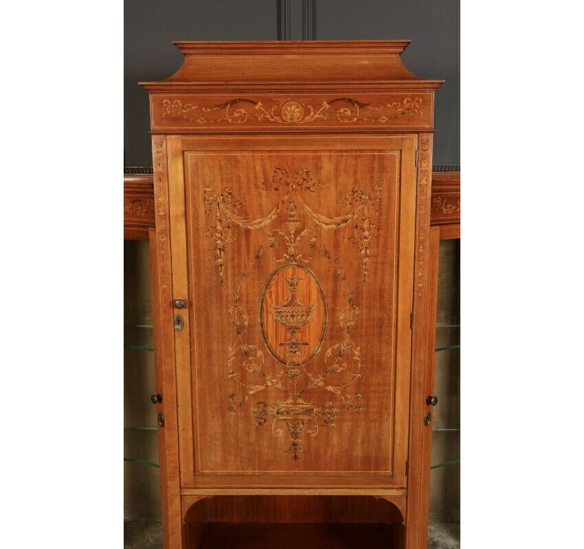 Vintage Edwardian Marquetry Inlaid Mahogany Glazed Display Cabinet