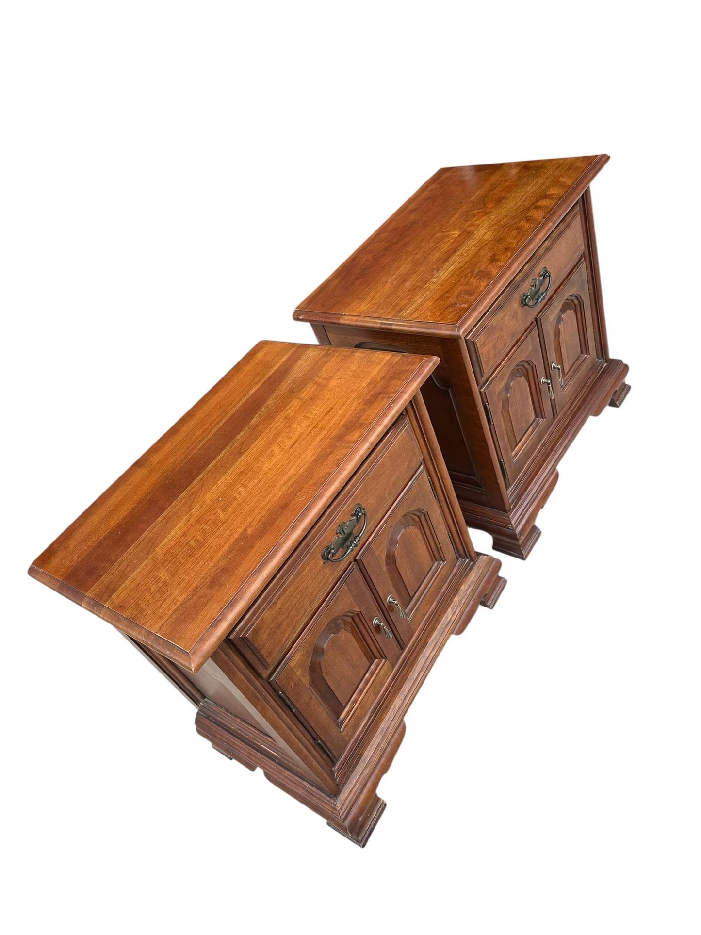 Vintage Cherry wood bedside chest of drawers cupboards