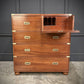 Vintage Tall Boy Mahogany Military Campaign Secretaire Chest