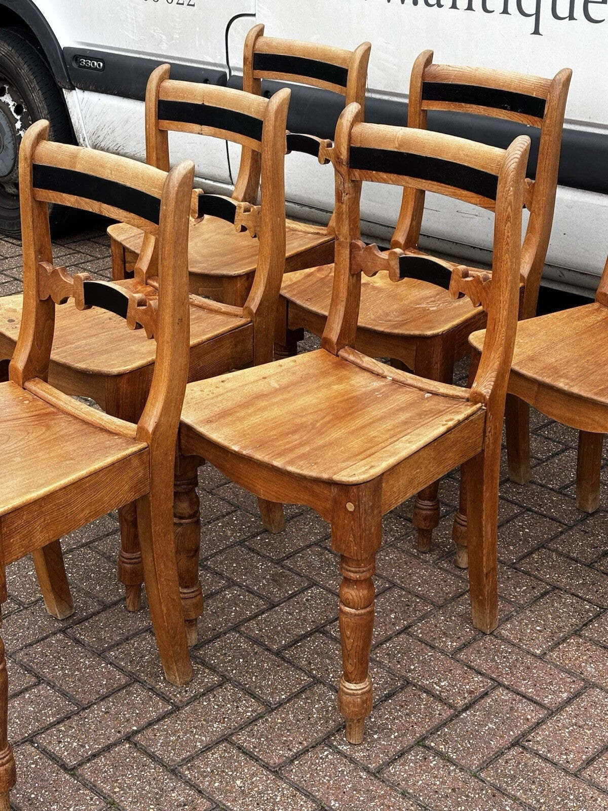 Vintage Victorian Set Of Pine Kitchen Chairs.