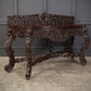 Antique Gothic Burmese Carved Padauk Wood Side Table