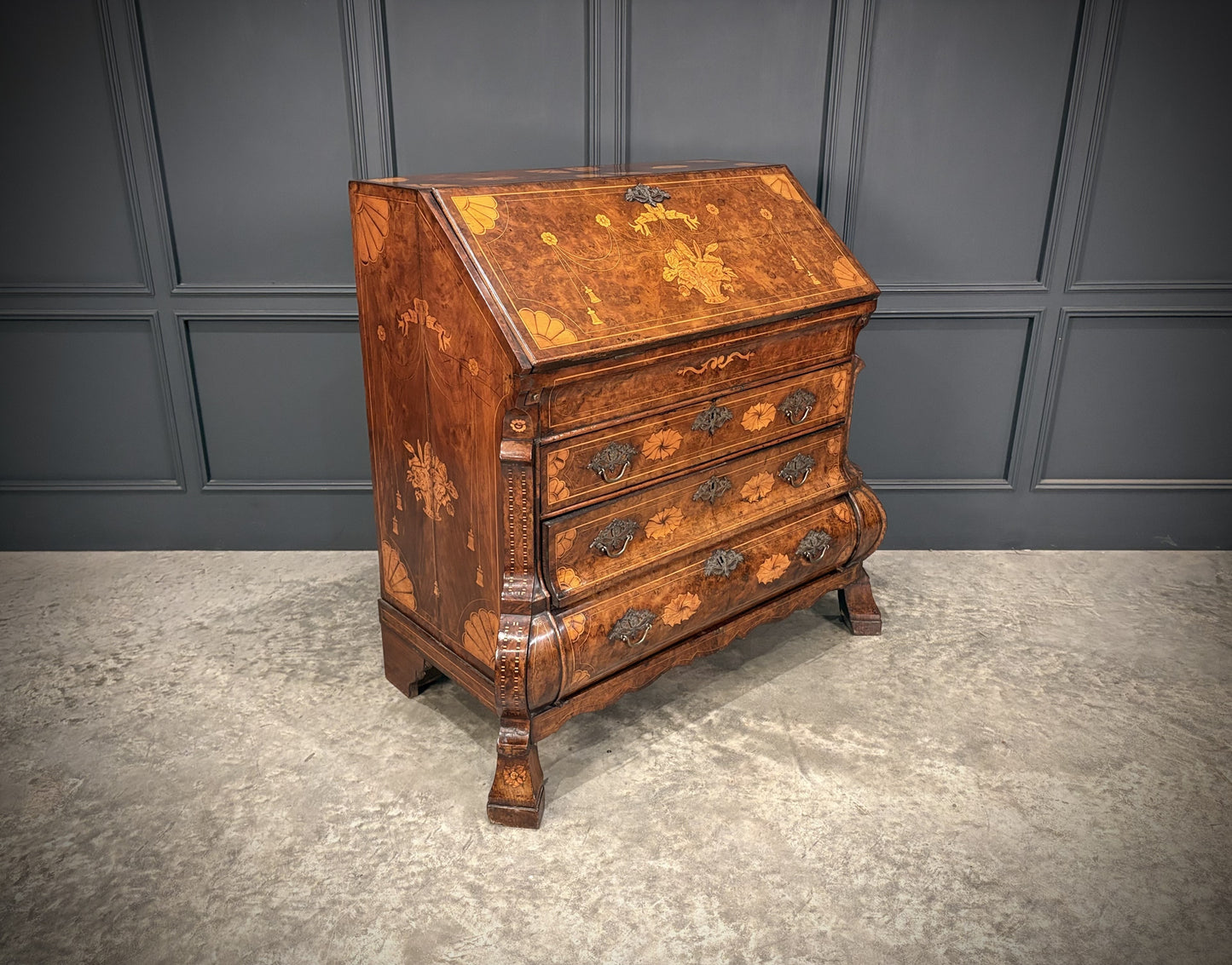 Dutch Marquetry Inlaid Walnut Art Deco Bureau
