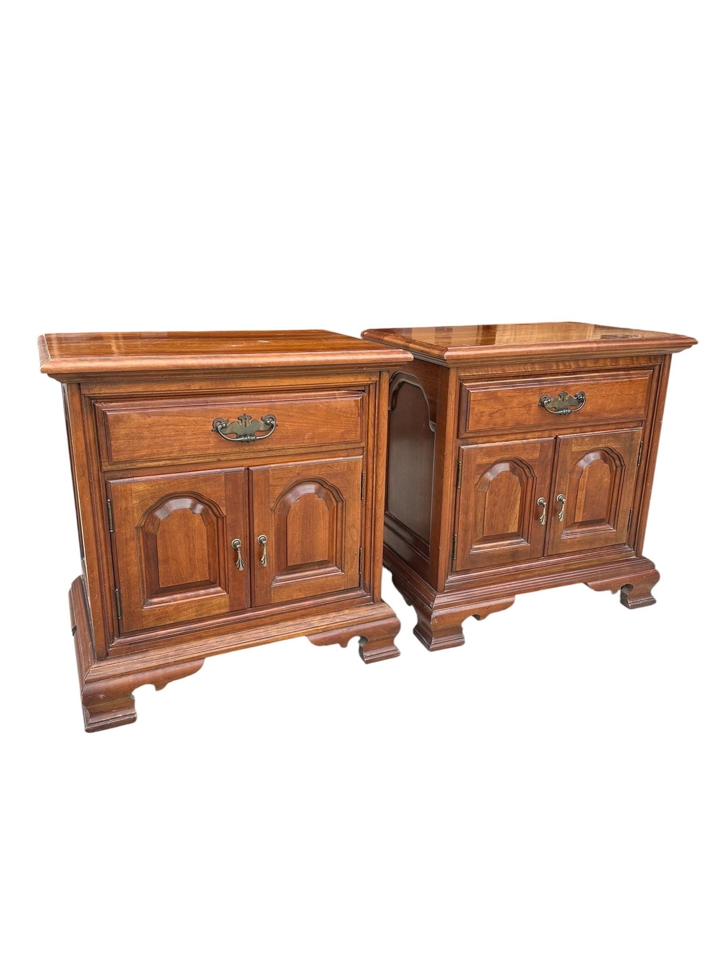 Vintage Cherry wood bedside chest of drawers cupboards