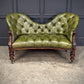 Vintage Victorian Green Buttoned Leather Double Spoon Back Sofa