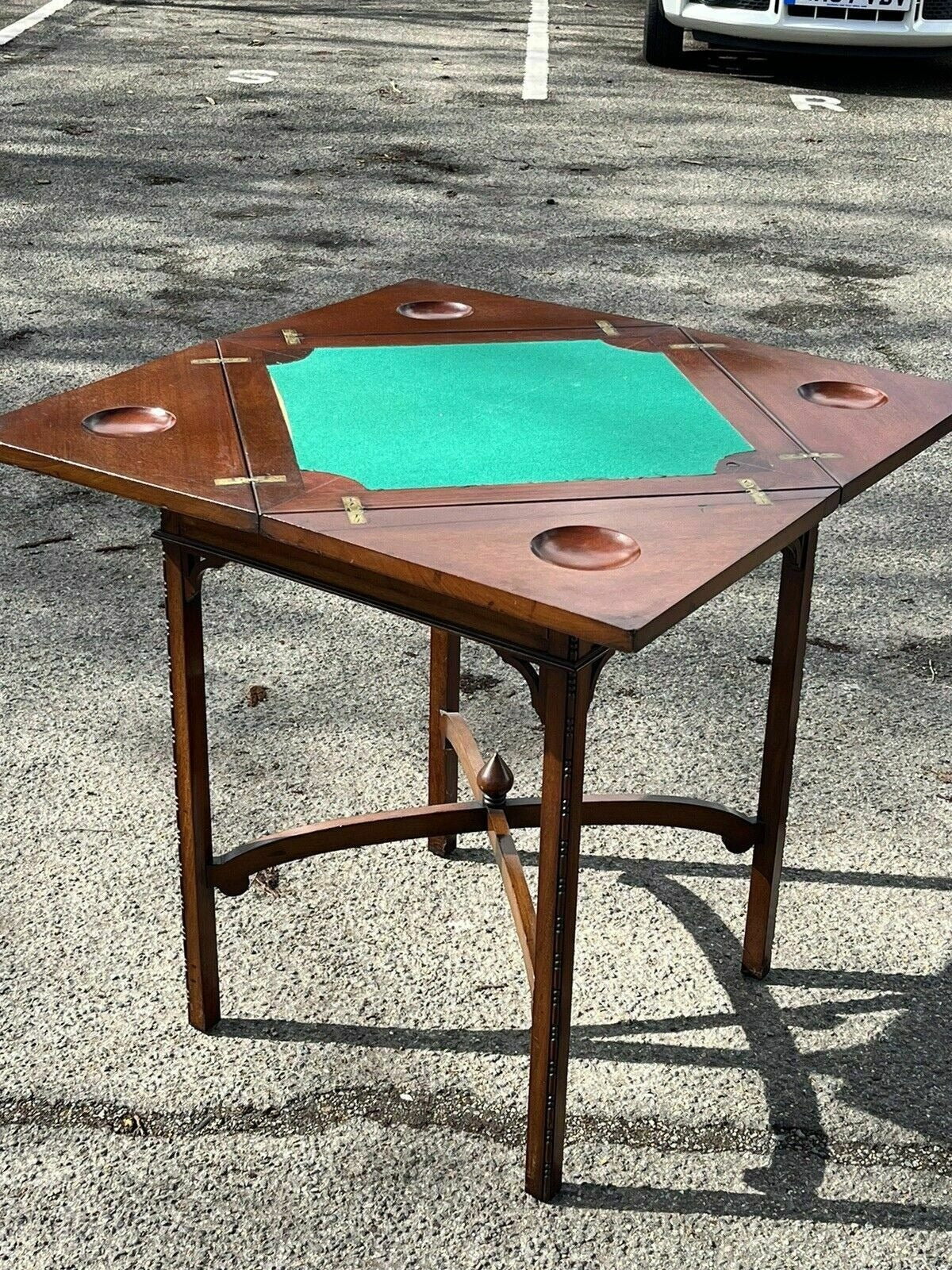 Vintage Victorian Mahogany Games Table , Green Baized Playing Area With Counter Holders