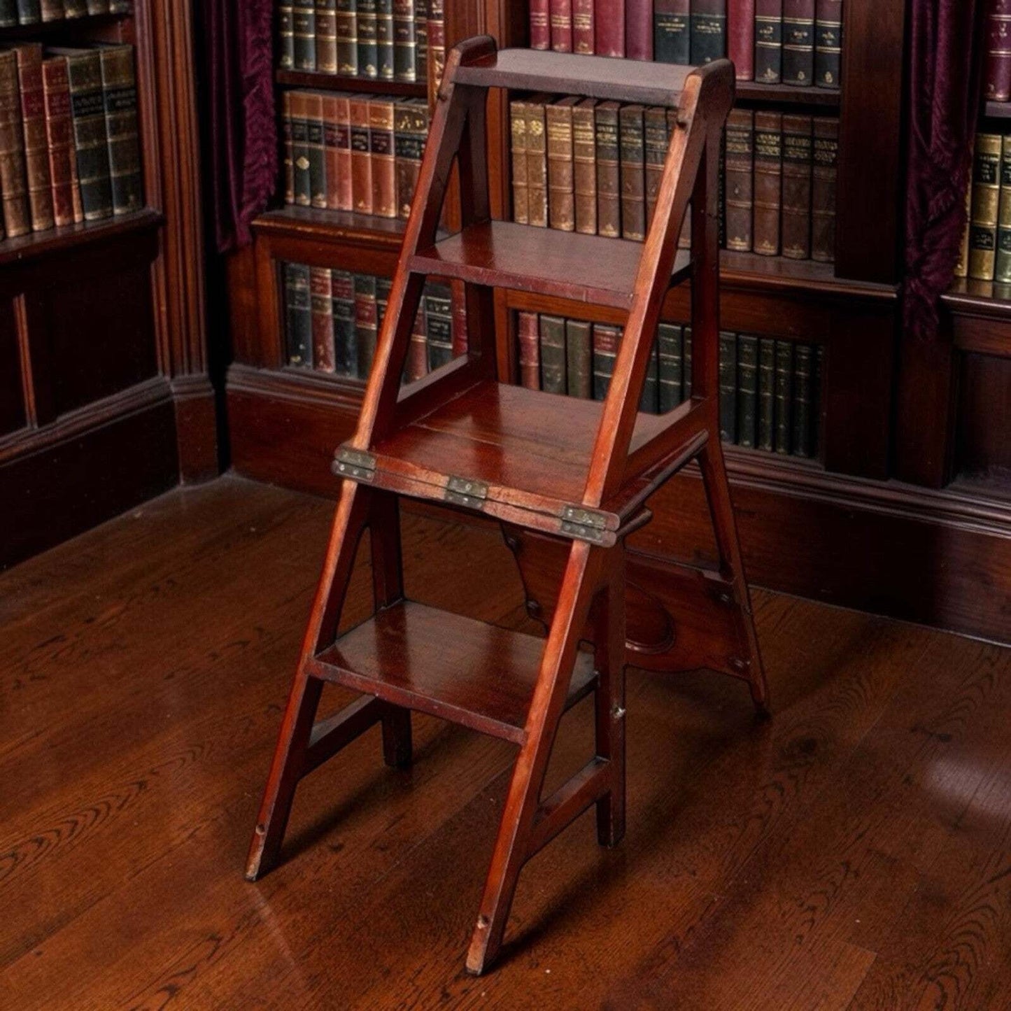 Victorian Vintage Metamorphic Mahogany Chair That Folds Over Into Library Steps