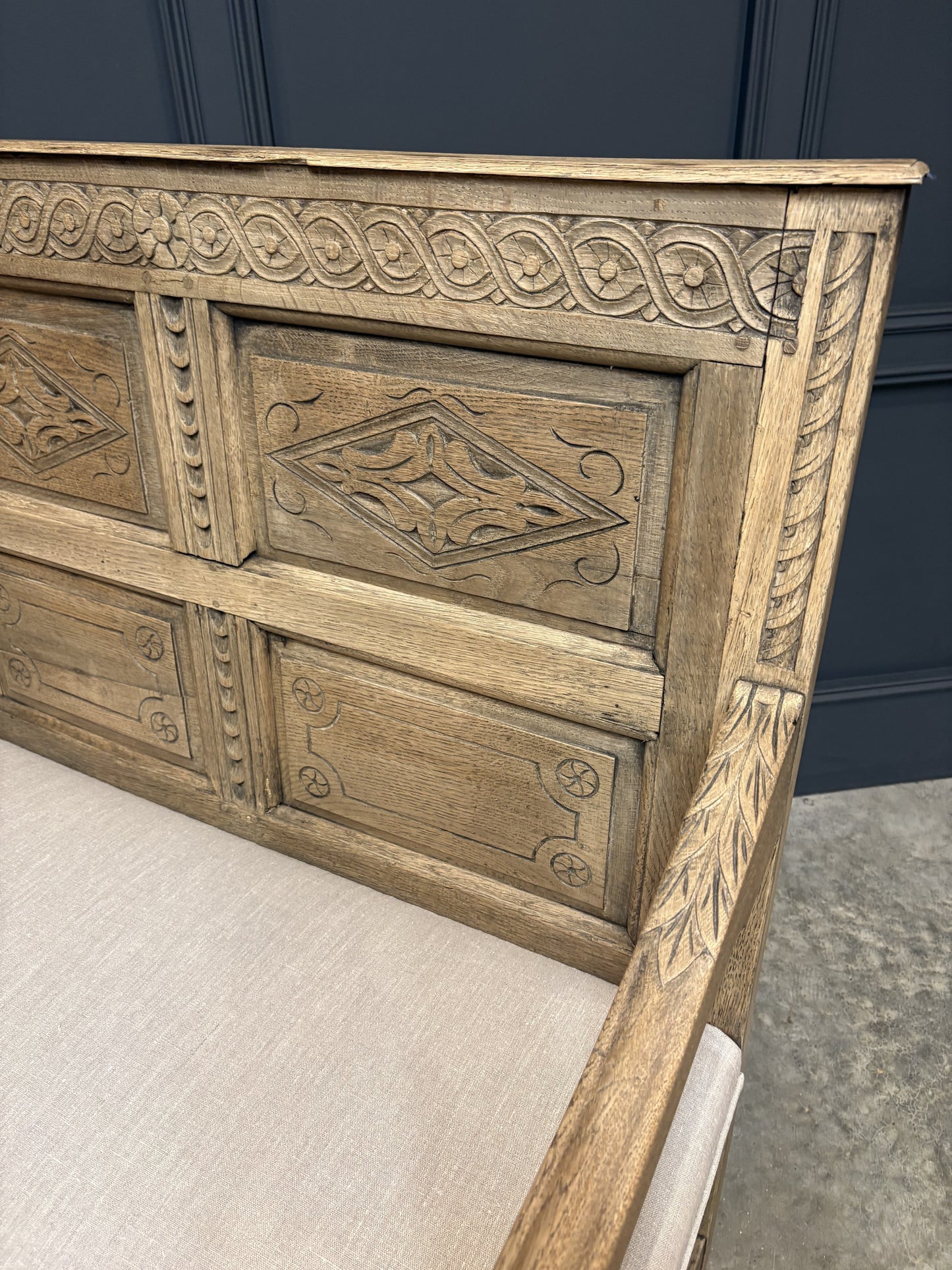 18th Century Antique Carved Bleached Oak Bench