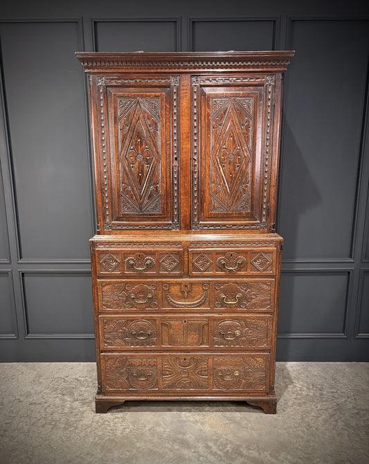 18th Century Carved Oak Housekeepers Cupboard