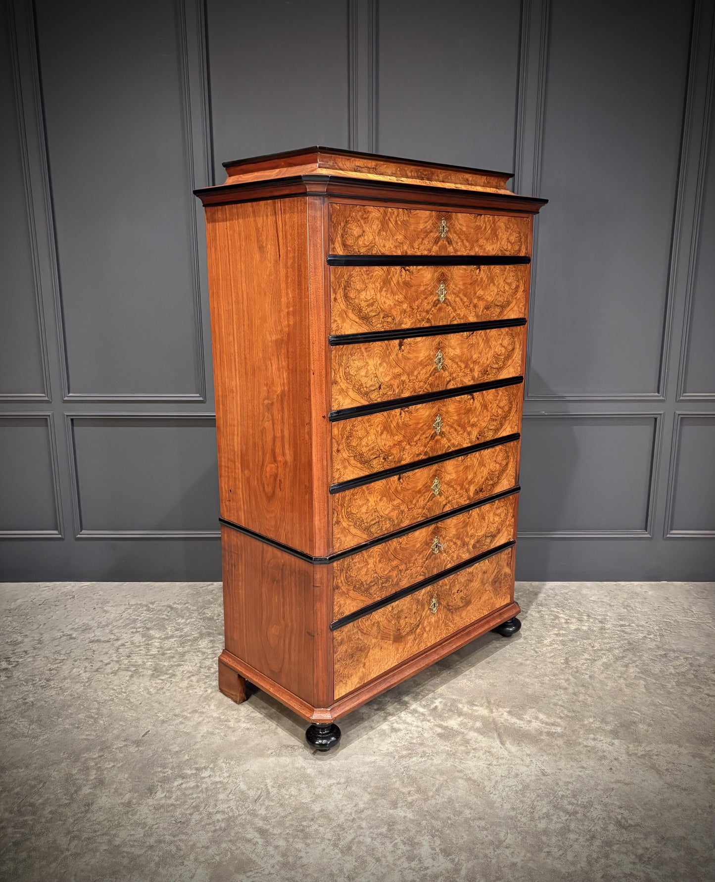 19th Century Walnut Tall Boy Art Deco Chest Of Drawers