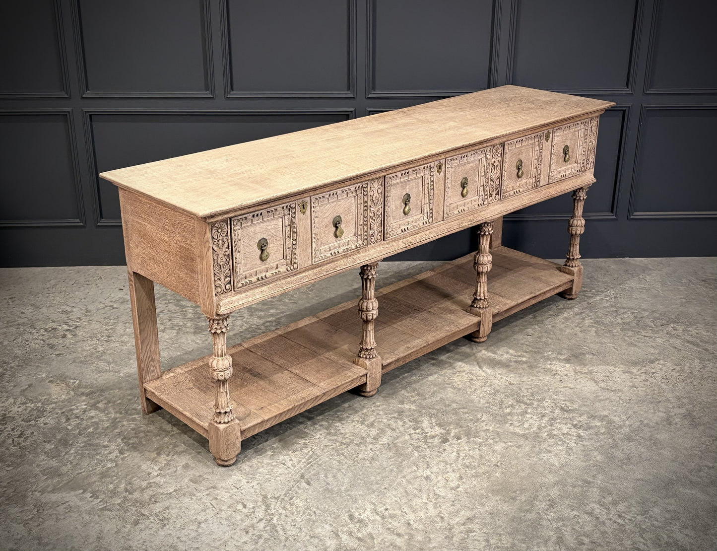 Vintage Bleached Carved Oak Potboard Dresser Sideboard