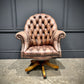 Buttoned Leather Antique Swivel Desk Chair