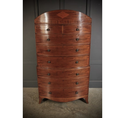 Rare Regency Bow Front Vintage Tallboy Chest On Chest