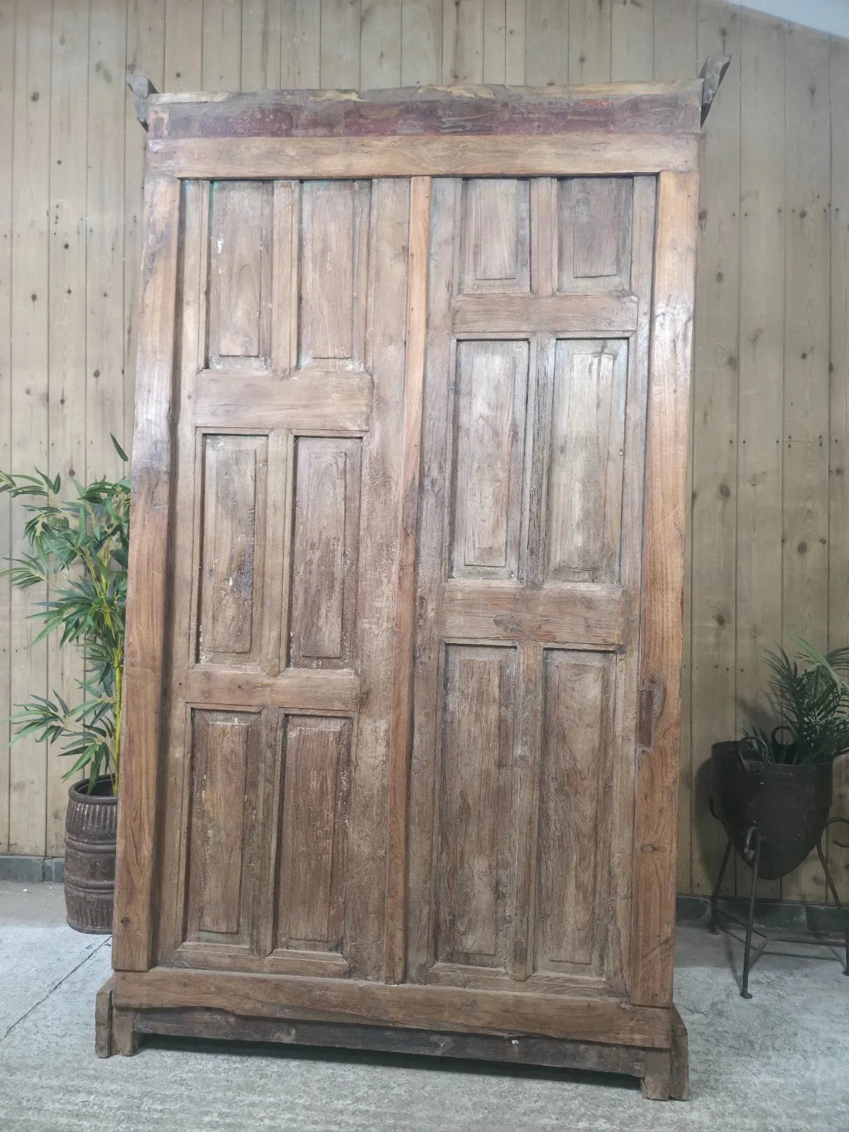 Large Vintage Reclaimed Rustic Carved Indian Solid Wooden Bookcase Shelving Unit