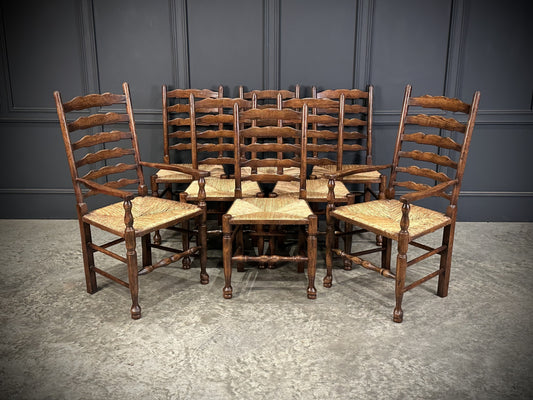 Set Of Eight Antique Ladder Back Dining Chairs