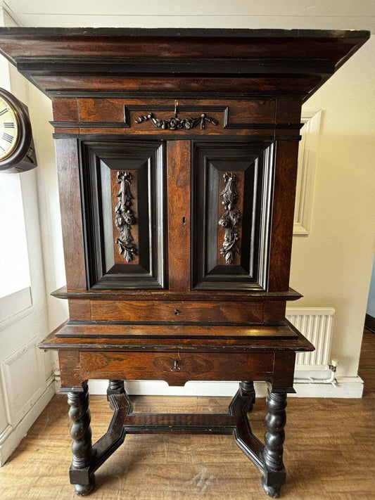 18th Century Gothic Drinks Cabinet On Stand, Lots Of Drawers, Fitted Interior & Pigeon Holes