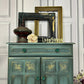 Vintage Painted Cabinet Moody Look Turquoise Cabinet with Carvings