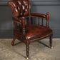 Pair Of Vintage Victorian Mahogany & Buttoned Leather Captains Desk Chairs