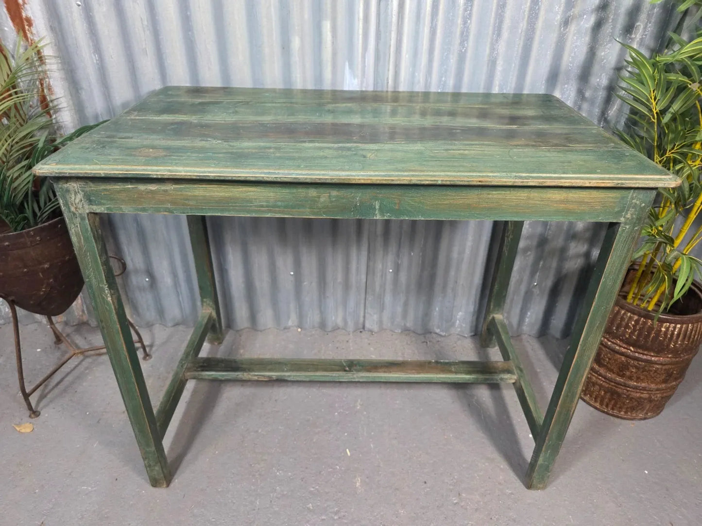 Green Vintage Rustic Indian Solid Wooden Desk Console Hallway Kitchen Island Table