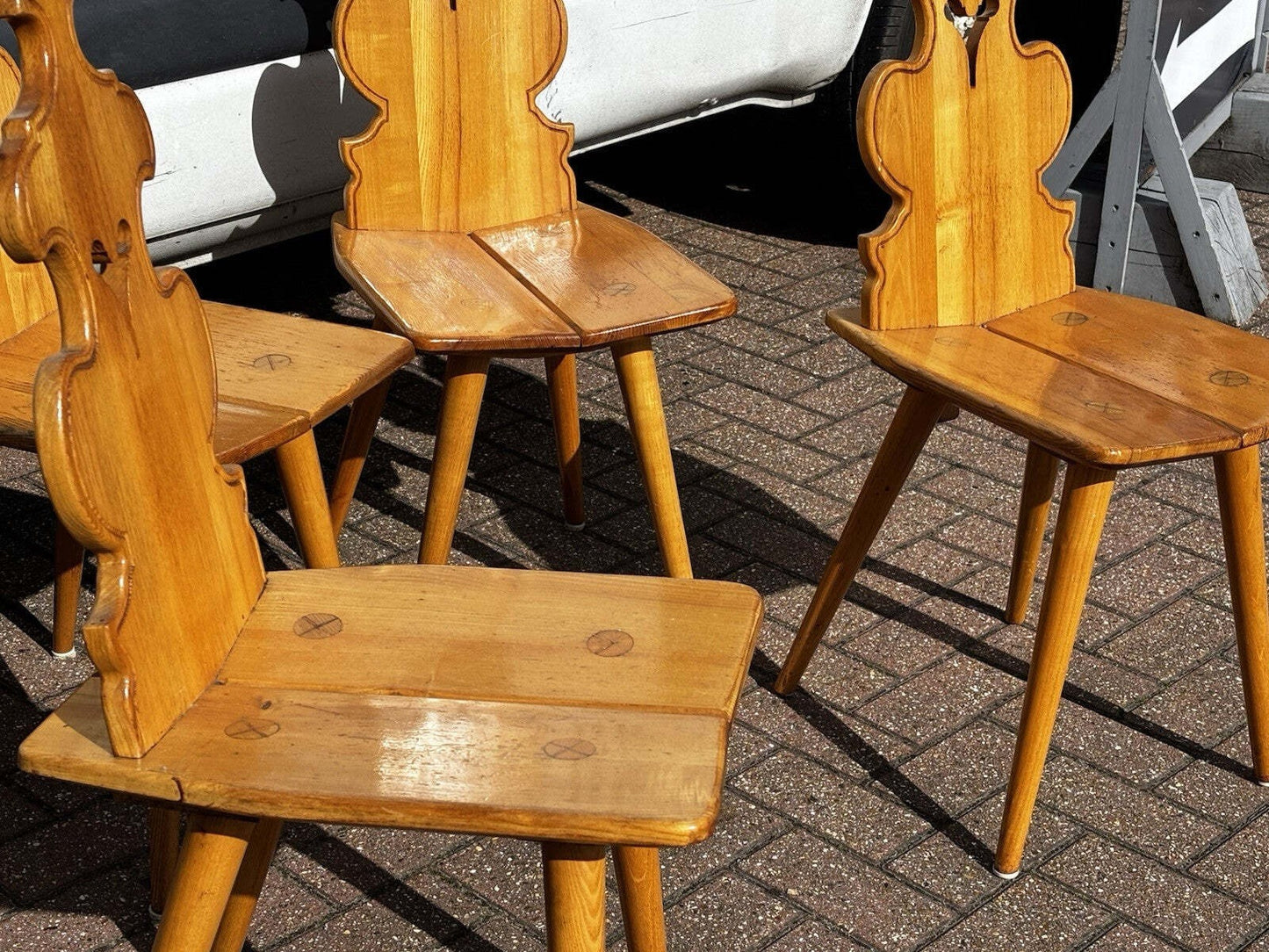 Vintage Set Of Elm Dining / Kitchen Chairs By Cepelia
