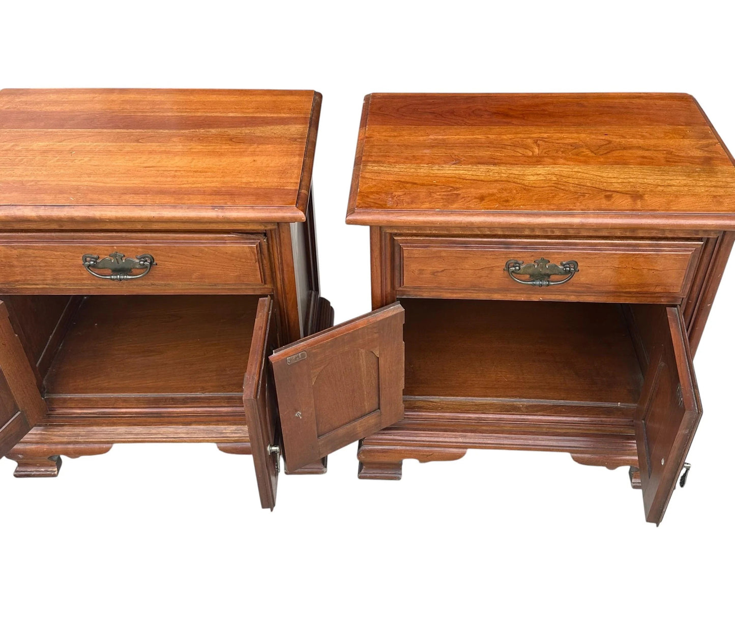 Vintage Cherry wood bedside chest of drawers cupboards