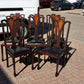 Set of 8 Art Noveau Marquetry Inlaid Mahogany Dining Chairs, New Upholstery.